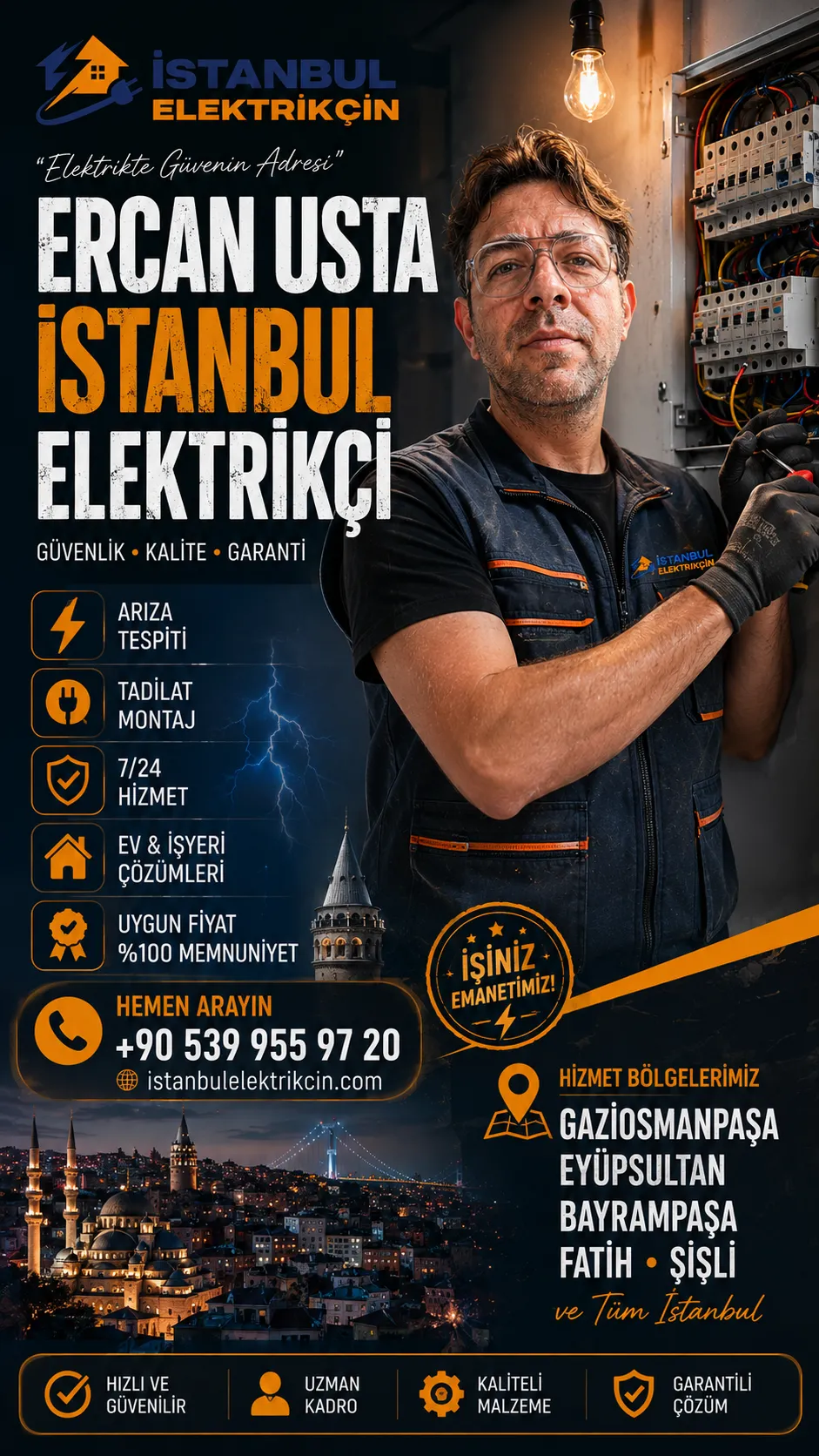 Ercan Usta hizmet bölgeleri — İstanbul geneli elektrikçi